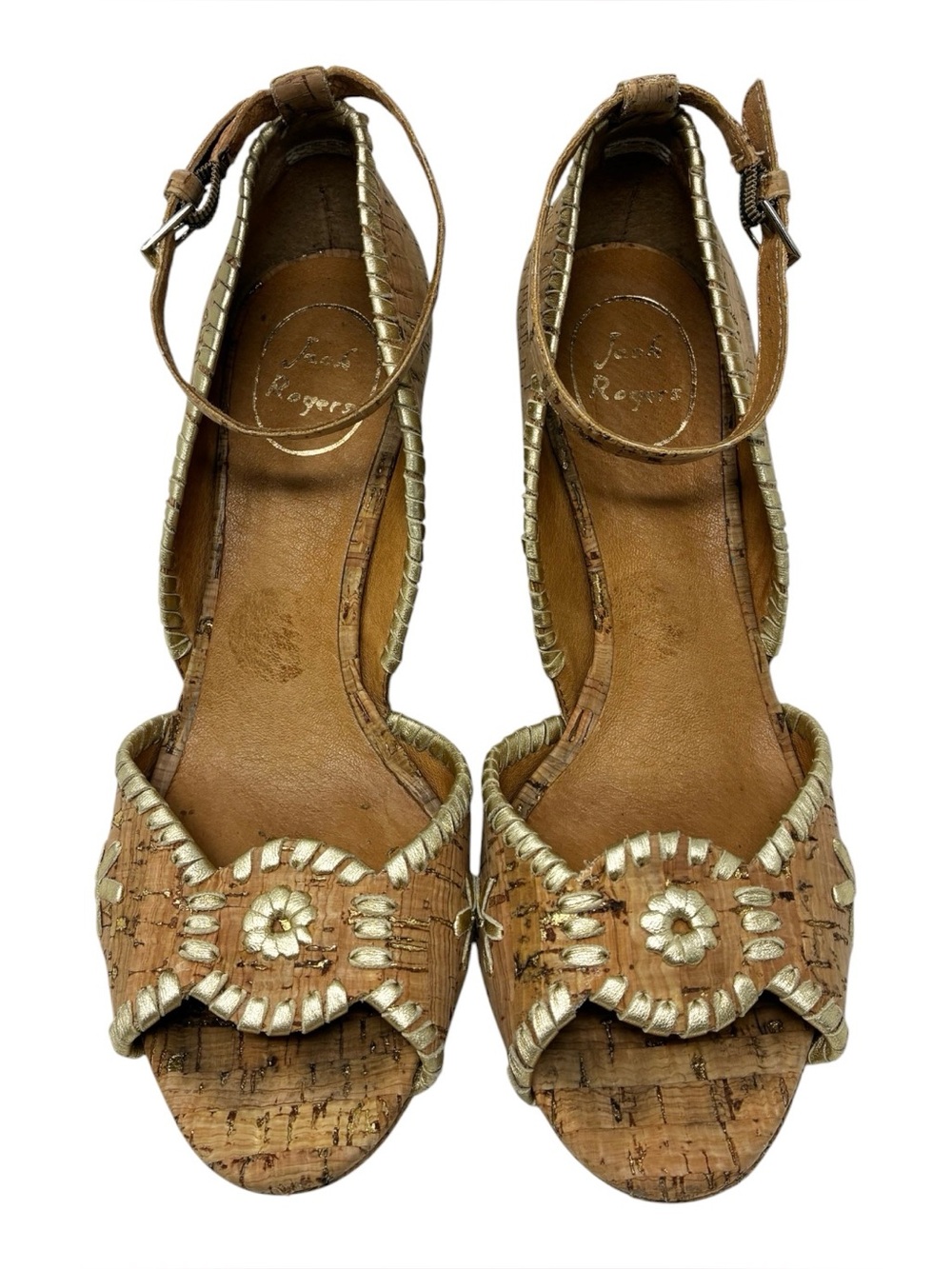 Jack Rogers Chrystie Natural Cork Ankle Strap Wedge Size 7.5